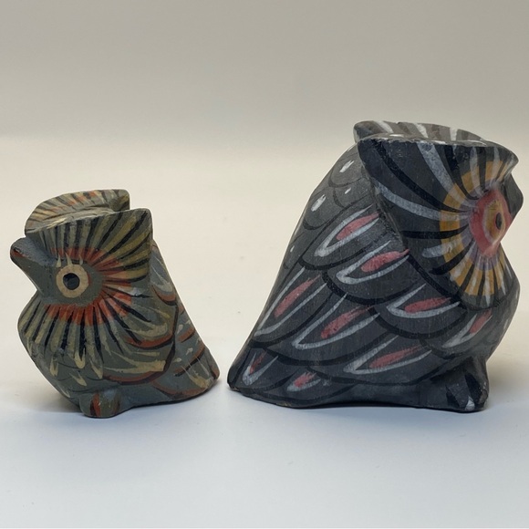 Hand carved wooden owl figurines - Picture 5 of 10